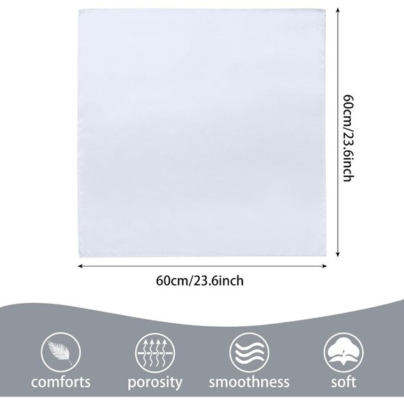 Women's White Silk Feeling Scarf 23.6'' Square Satin Scarf Neck Head Bandana - Picture 3 of 7